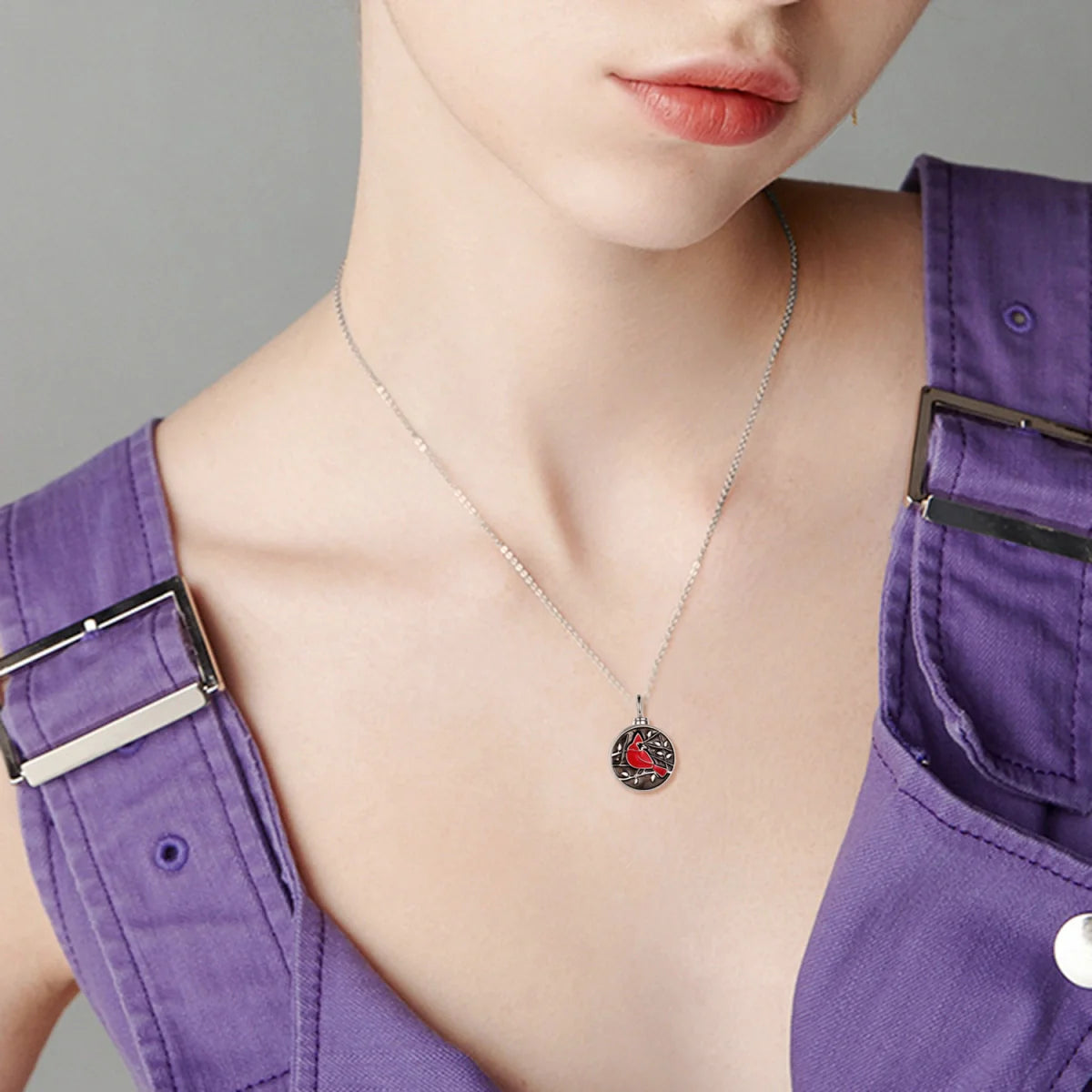 Red Cardinal Cremation Necklace Sterling Silver