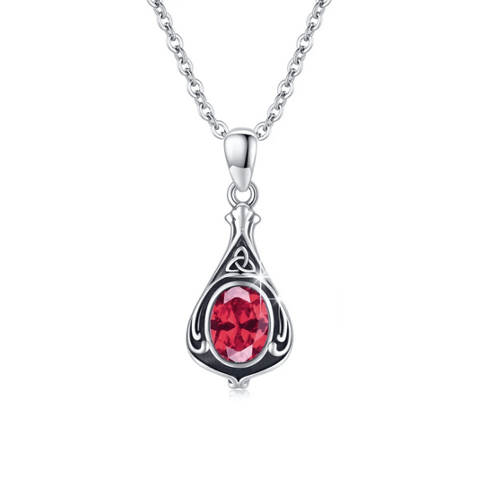 Red Crystal Runic Cremation Necklace Sterling Silver