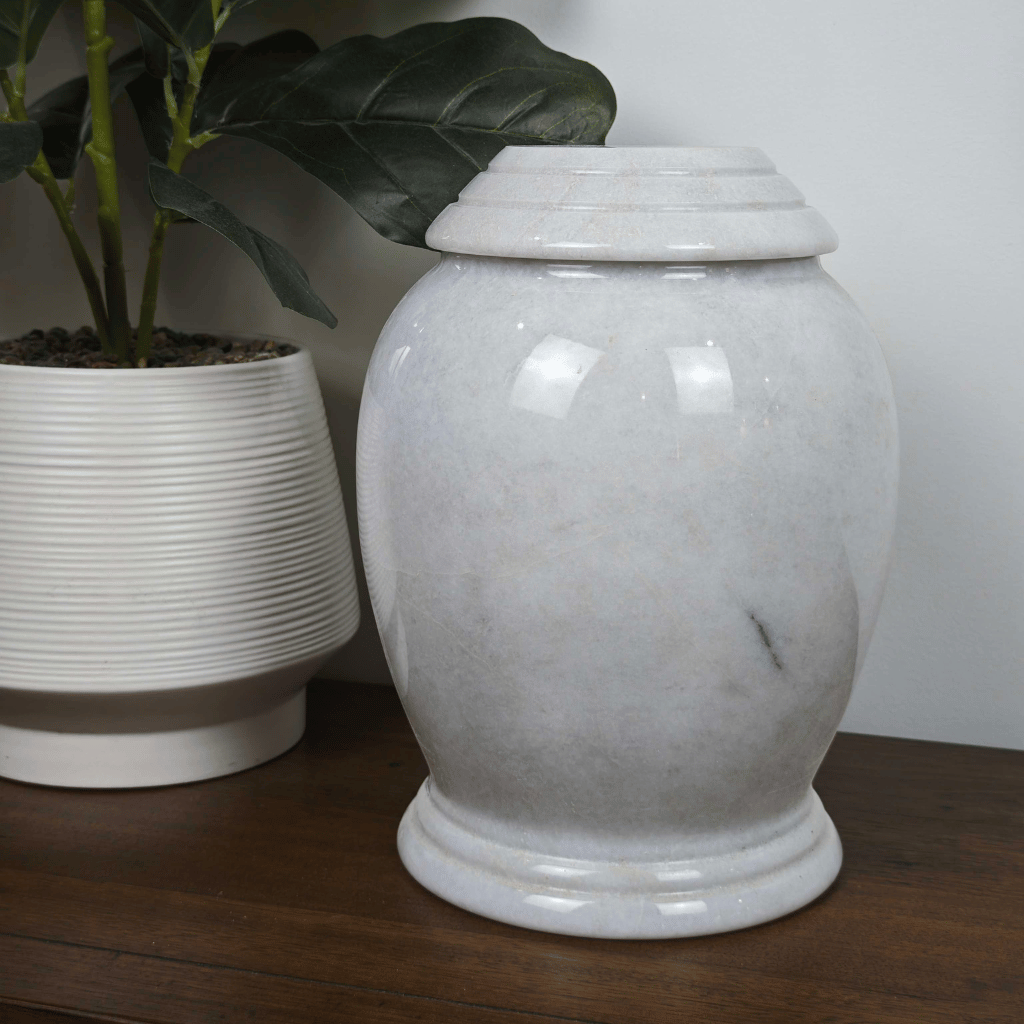 White Classic Marble Cremation Urn