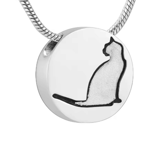 Sitting Cat Cremation Necklace Stainless Steel