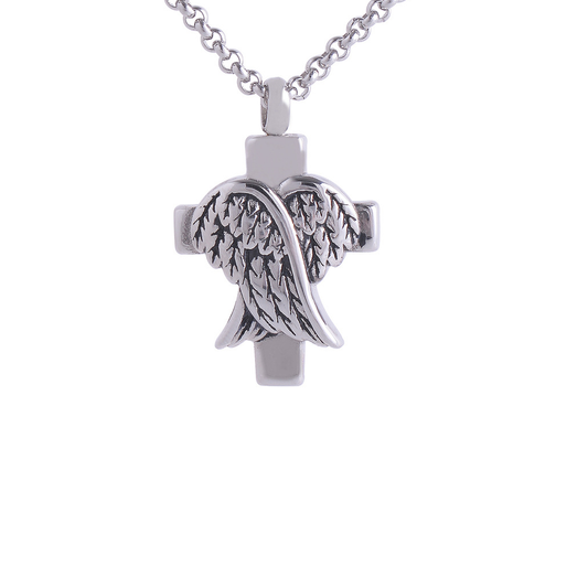 Wing Cross Cremation Necklace Stainless Steel