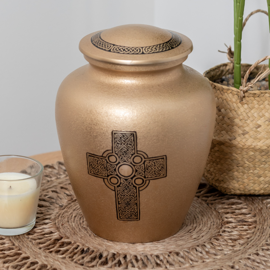 Runic Cross Bronze Aluminium Urn