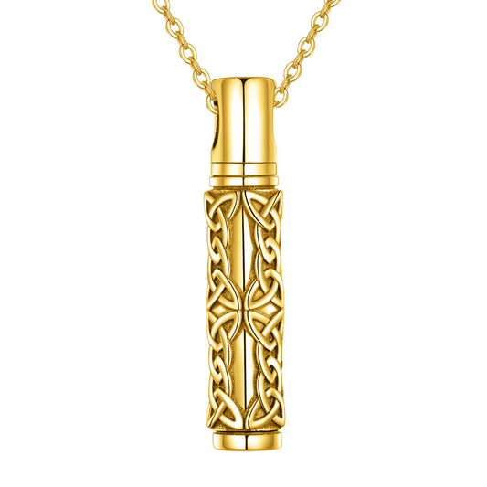 Runic Cylinder Heart Cremation Necklace Gold Vermeil