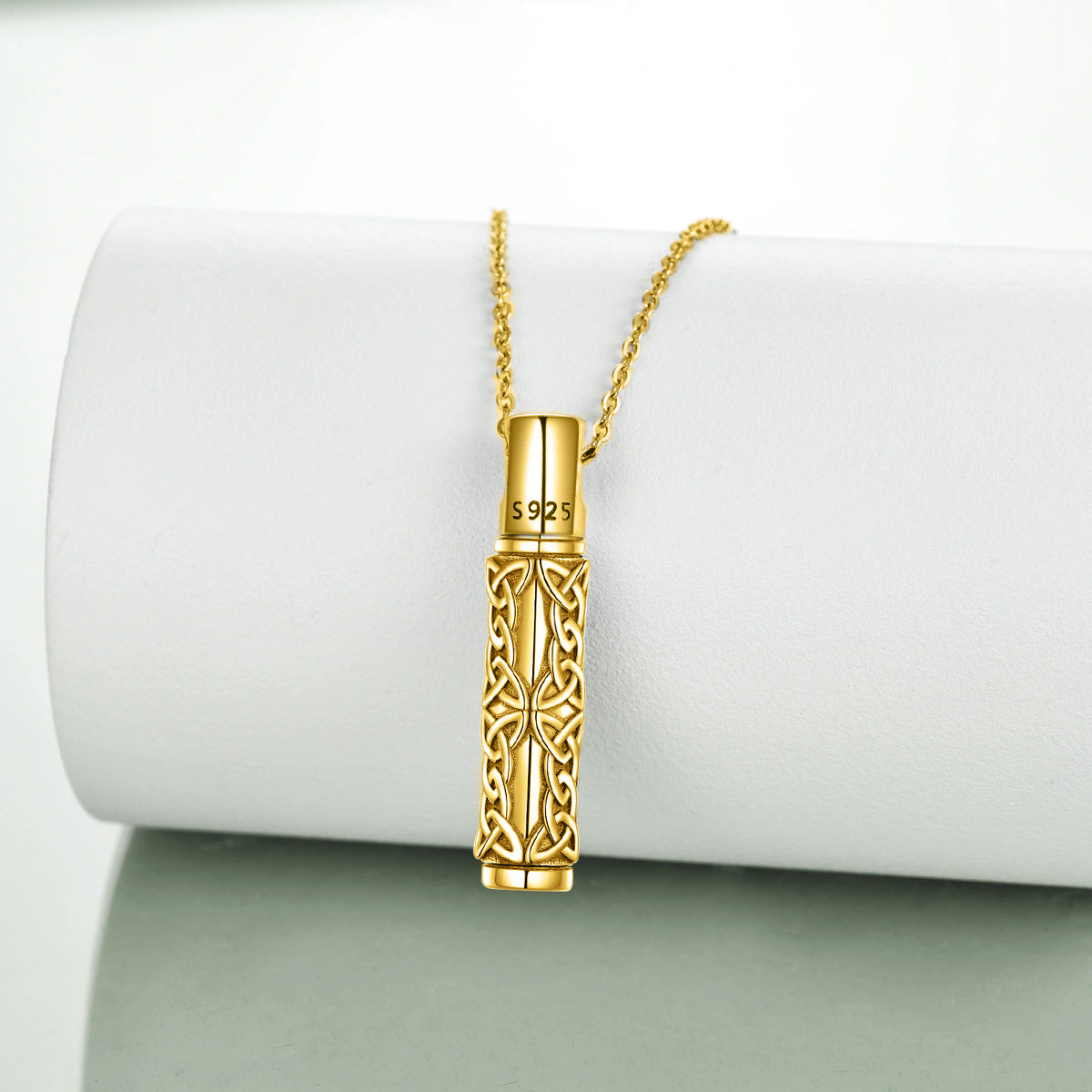 Runic Cylinder Heart Cremation Necklace Gold Vermeil