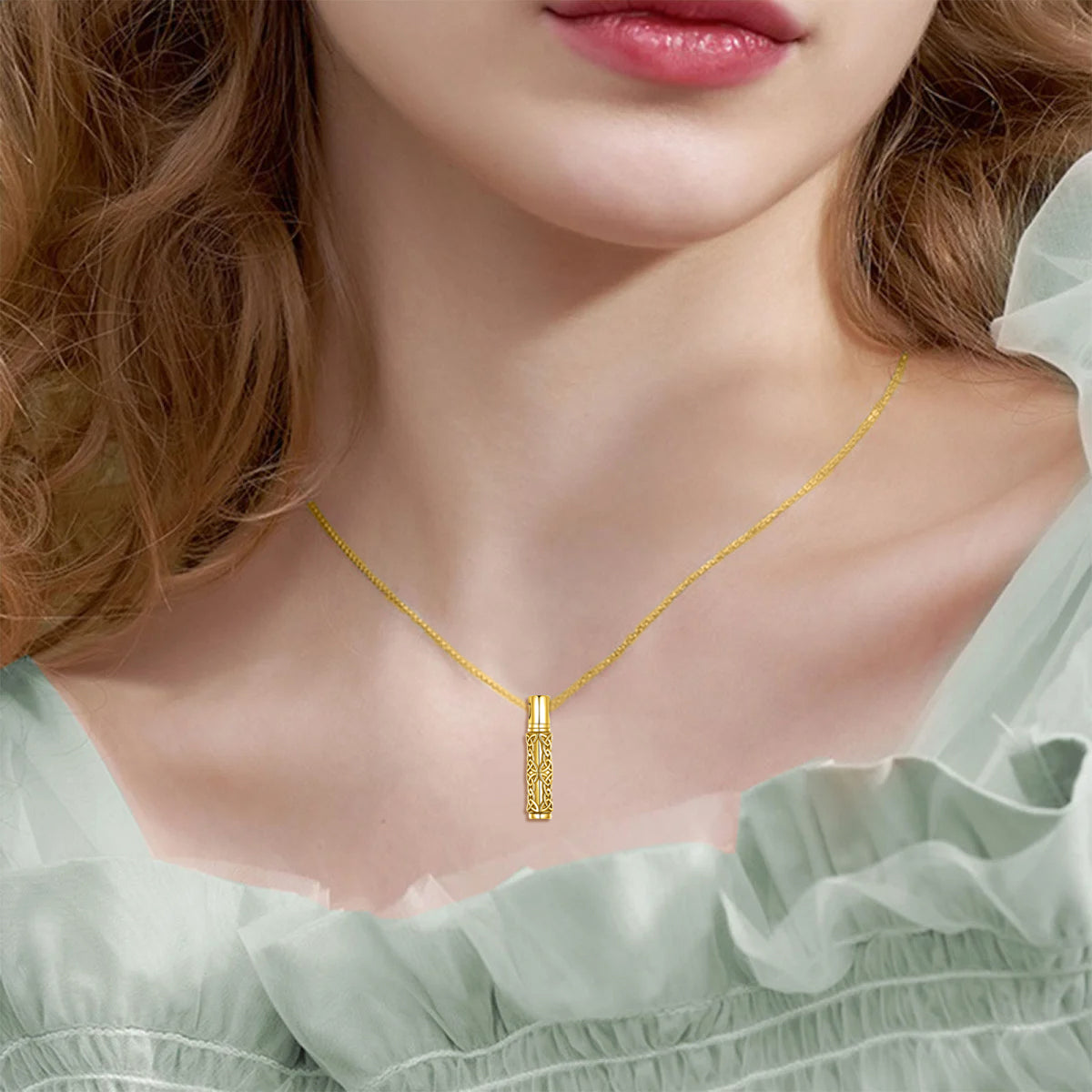 Runic Cylinder Heart Cremation Necklace Gold Vermeil