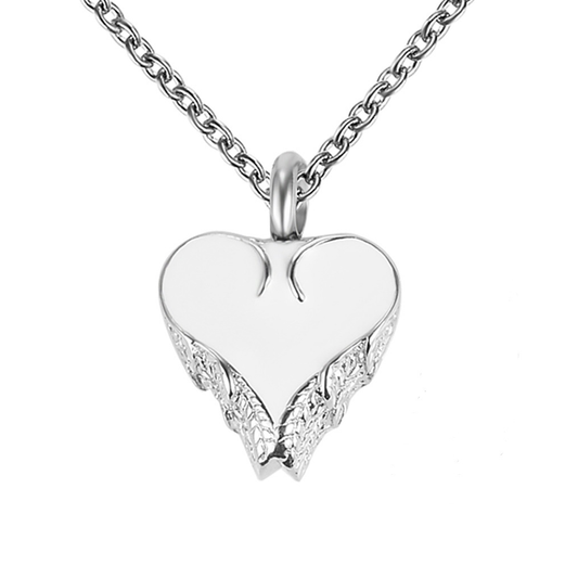 White Heart Cremation Necklace Stainless Steel