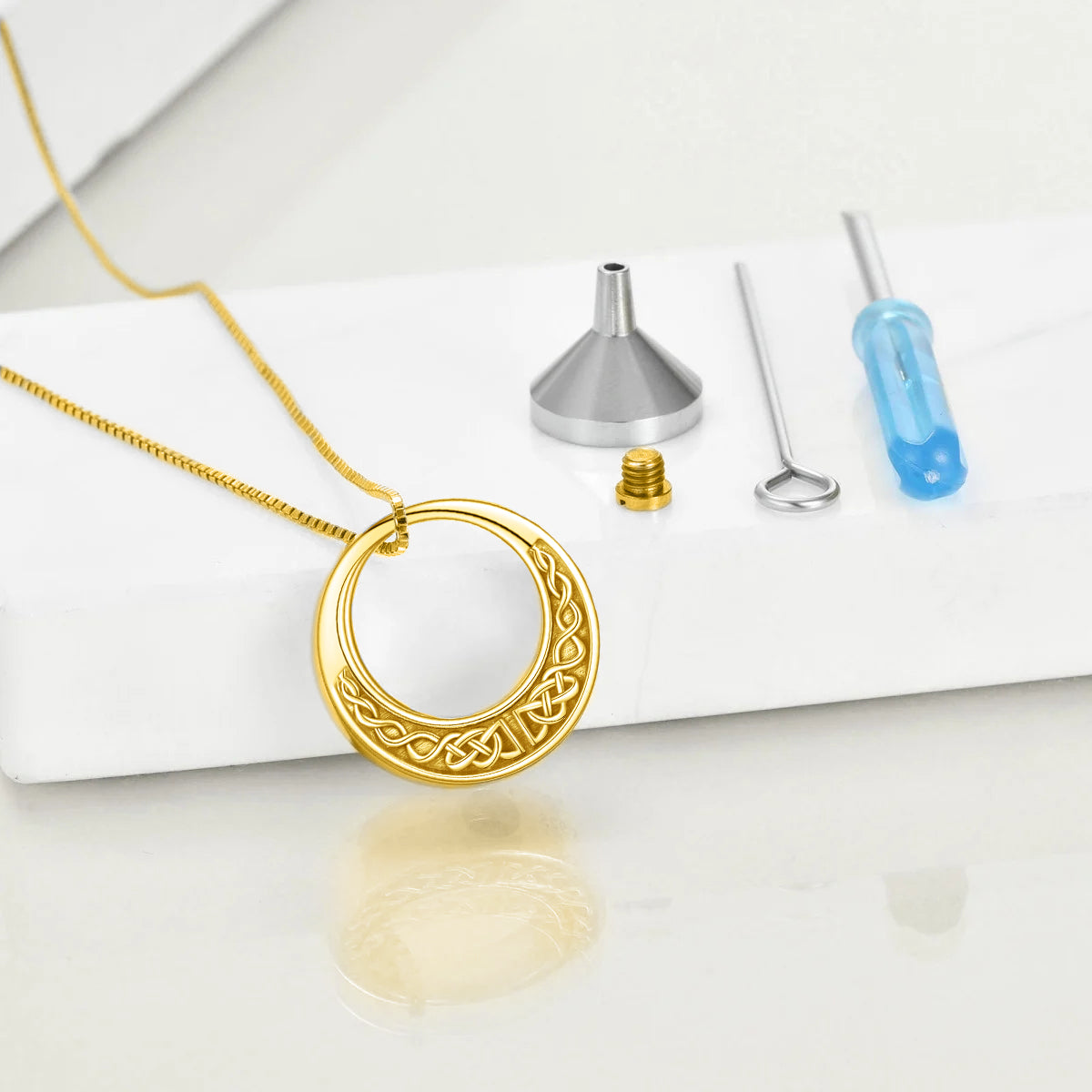 Runic Oval Cremation Necklace Gold Vermeil