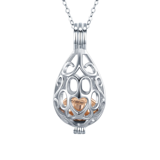 Hollow Rose Gold Egg Cremation Necklace Sterling Silver