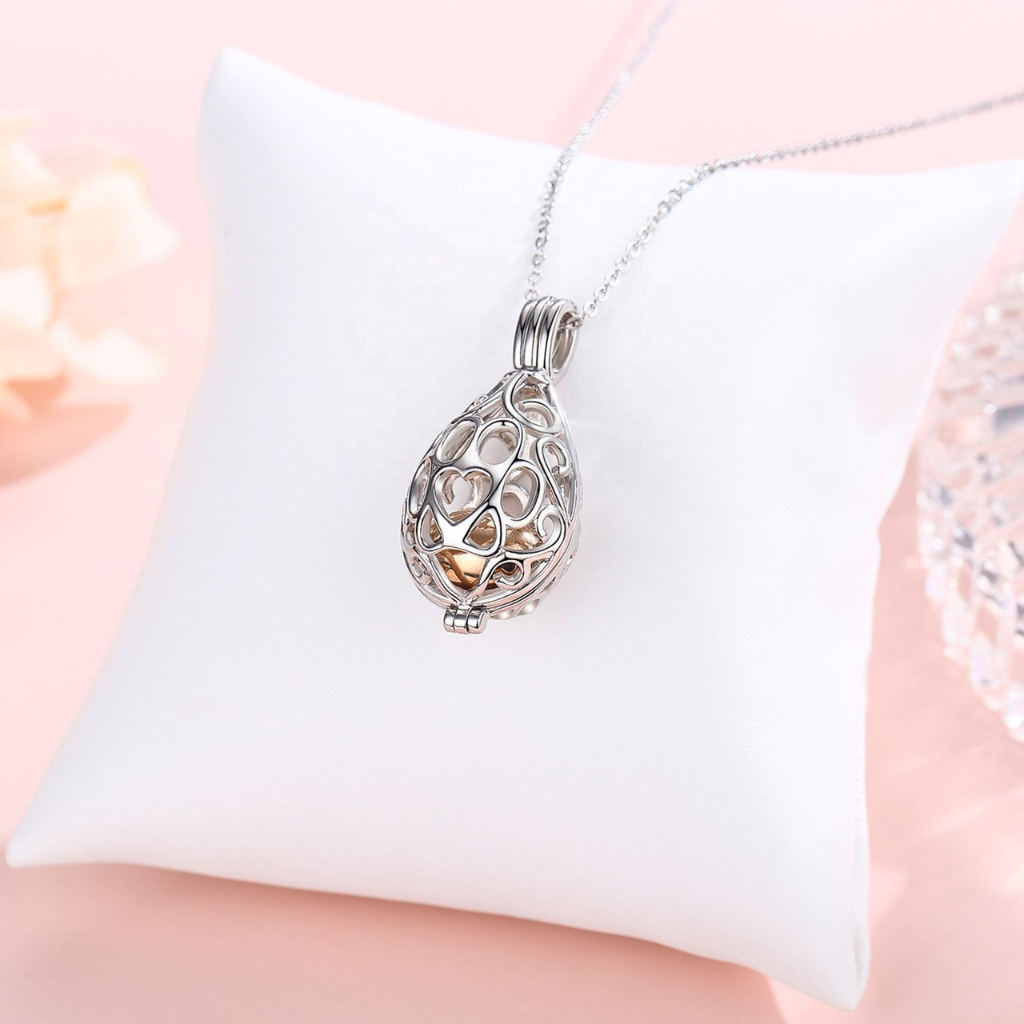 Hollow Rose Gold Egg Cremation Necklace Sterling Silver