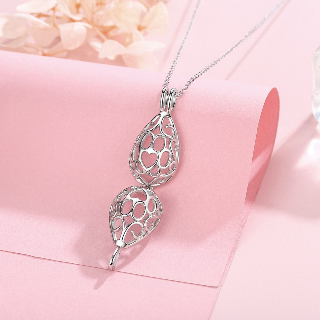 Hollow Rose Gold Egg Cremation Necklace Sterling Silver