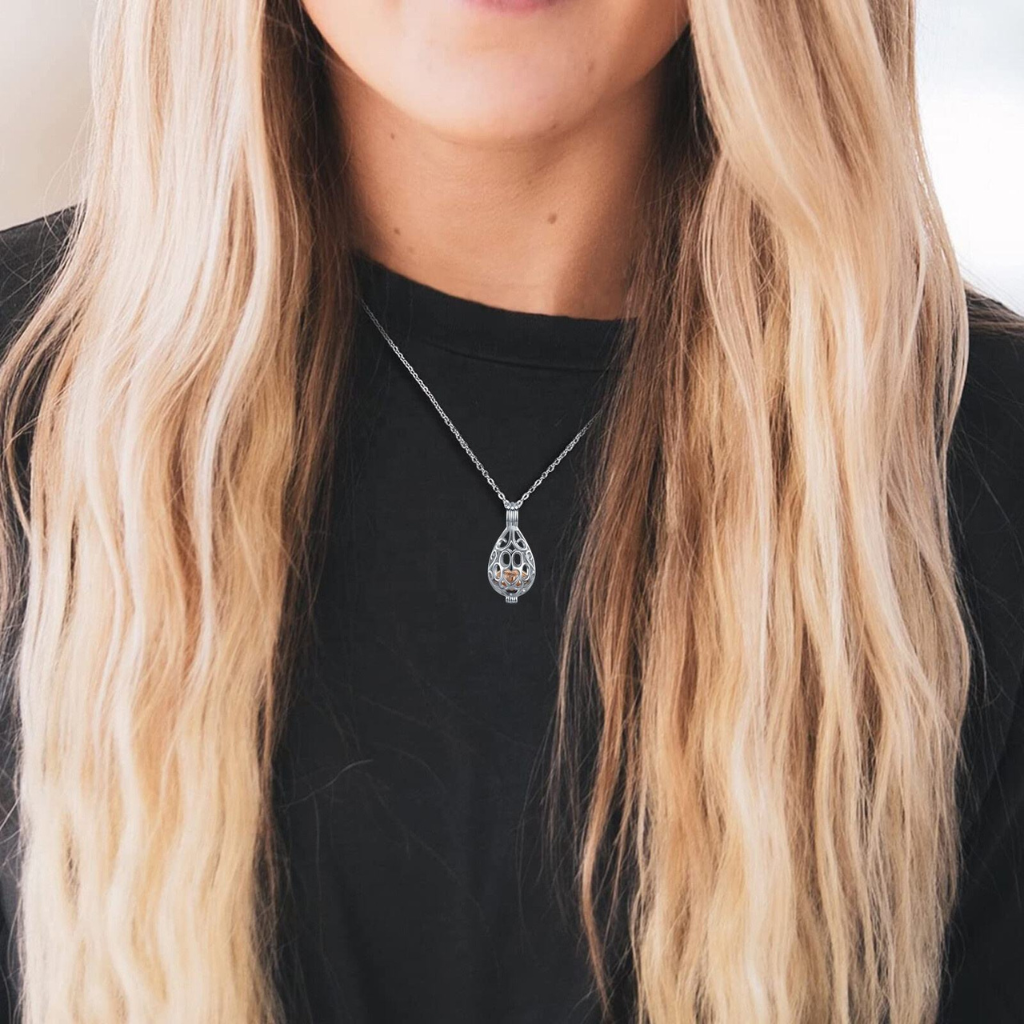 Hollow Rose Gold Egg Cremation Necklace Sterling Silver
