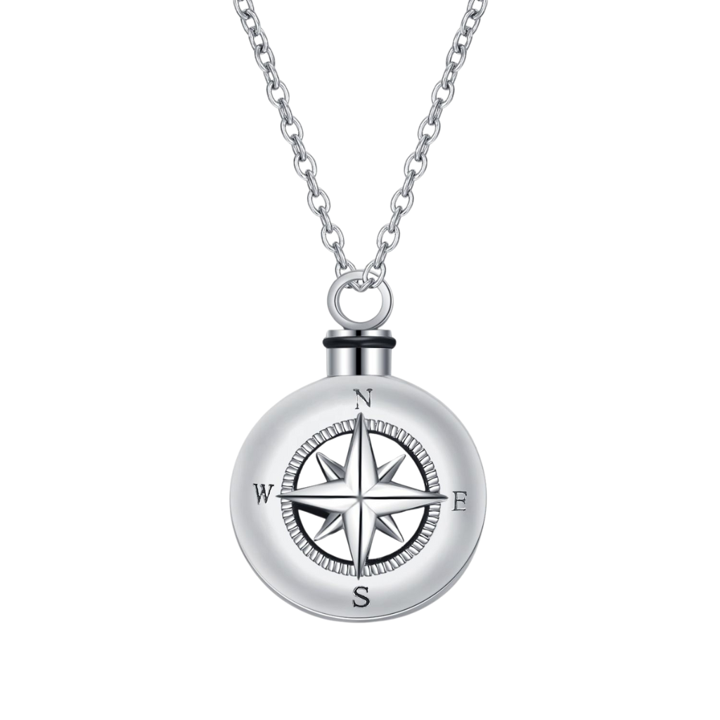 Compass Cremation Necklace Sterling Silver