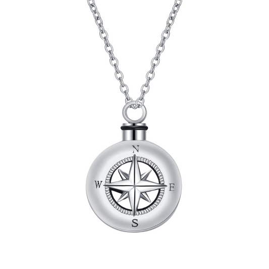 Compass Cremation Necklace Sterling Silver