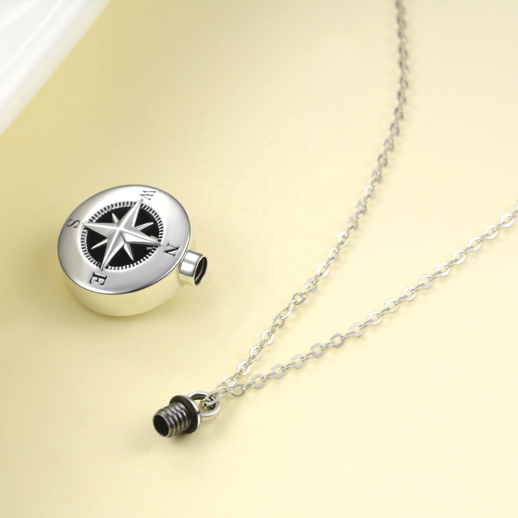 Compass Cremation Necklace Sterling Silver