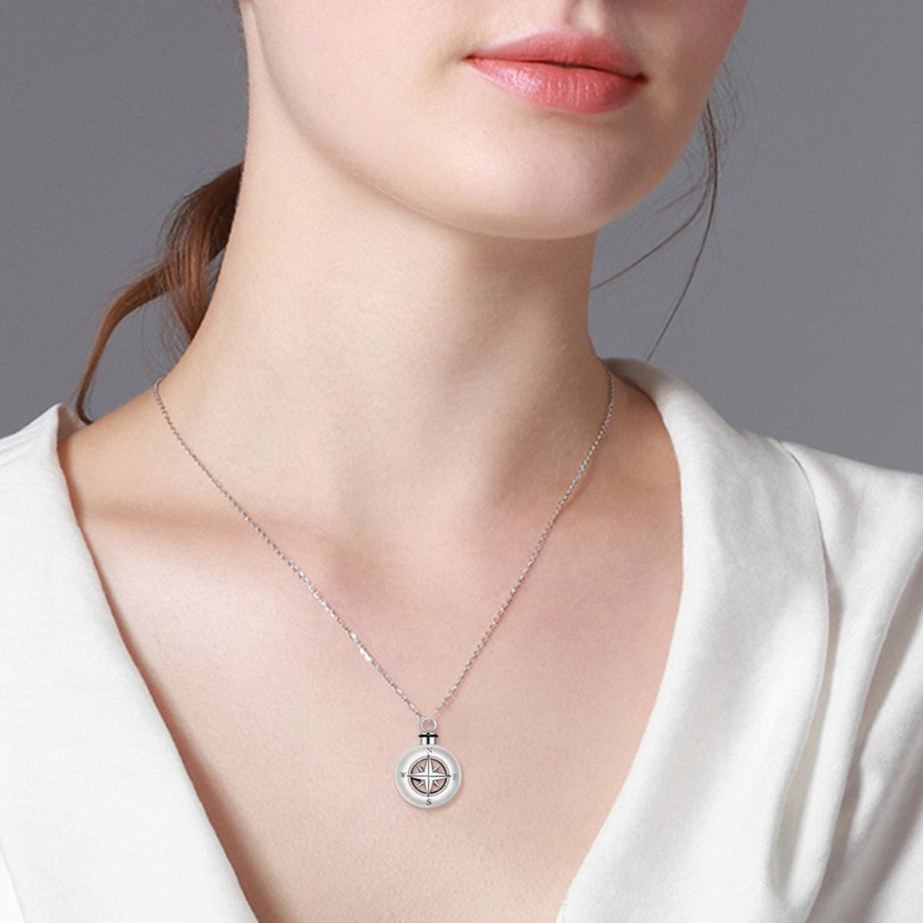 Compass Cremation Necklace Sterling Silver