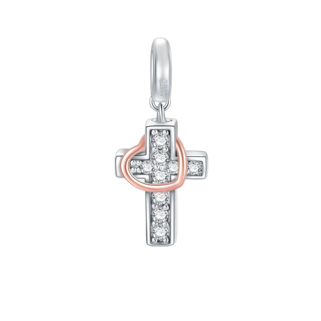 Heart Cross Cremation Charm Sterling Silver