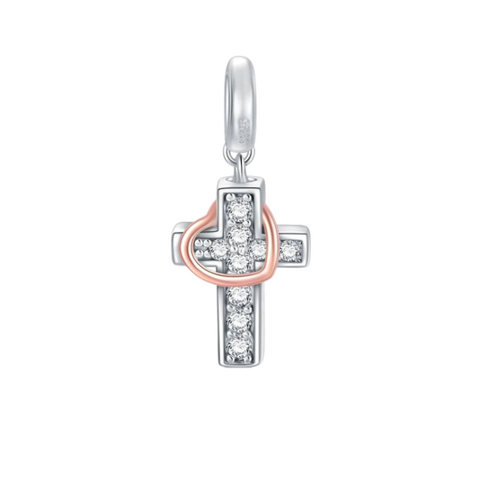 Heart Cross Cremation Charm Sterling Silver