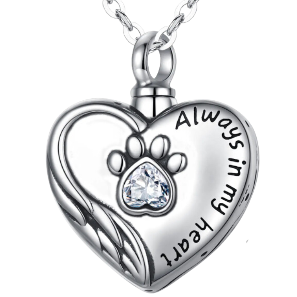 Crystal Paw Cremation Necklace Sterling Silver
