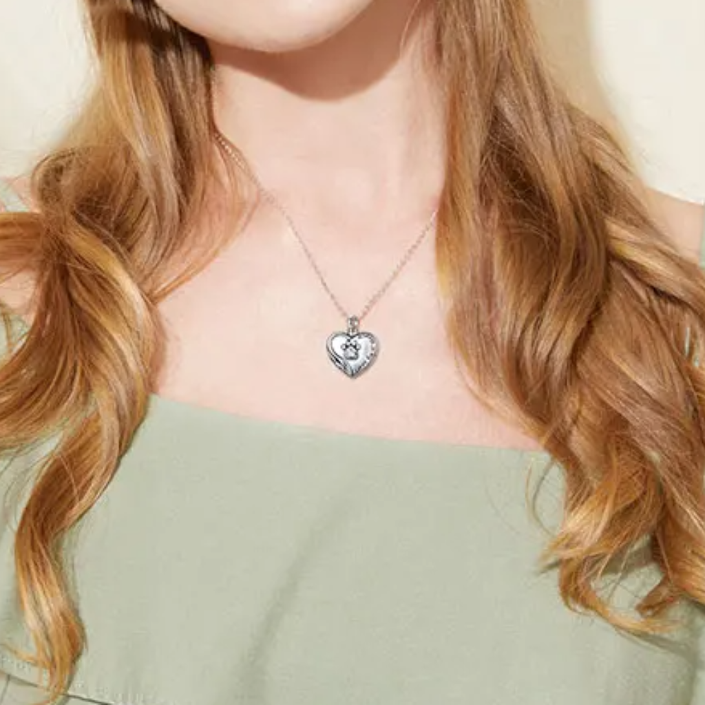 Crystal Paw Cremation Necklace Sterling Silver