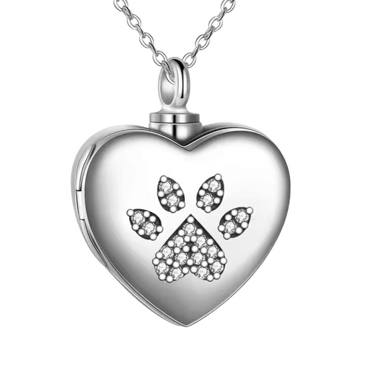Cubic Zirconia Paw Cremation Locket Sterling Silver