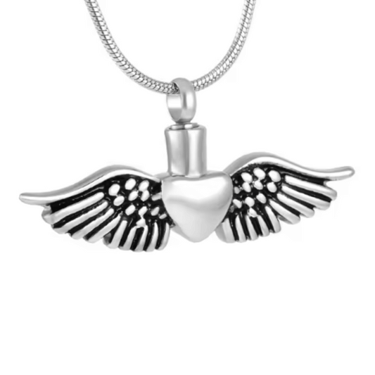 Wing Heart Cremation Necklace Stainless Steel
