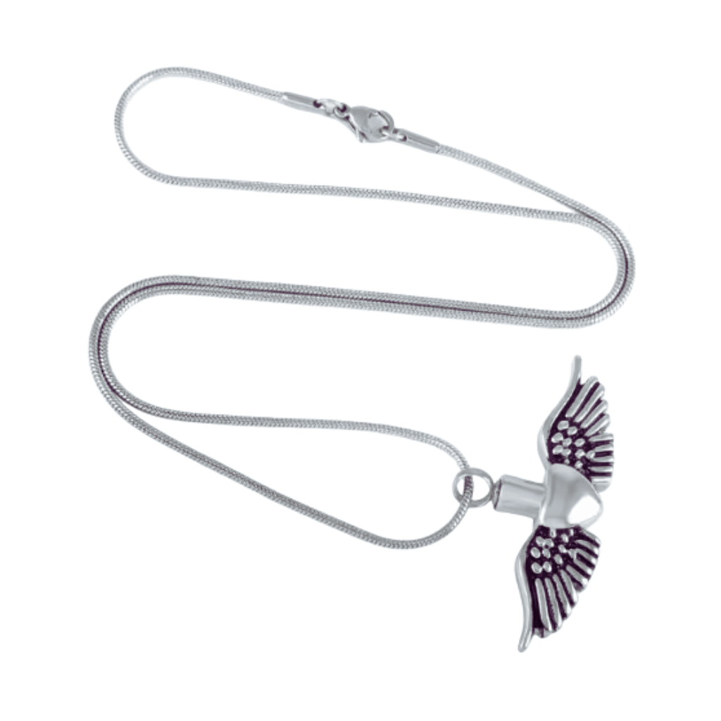 Wing Heart Cremation Necklace Stainless Steel