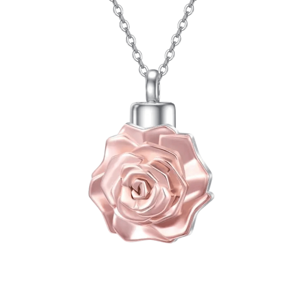 Rose Gold Flower Cremation Necklace Sterling Silver