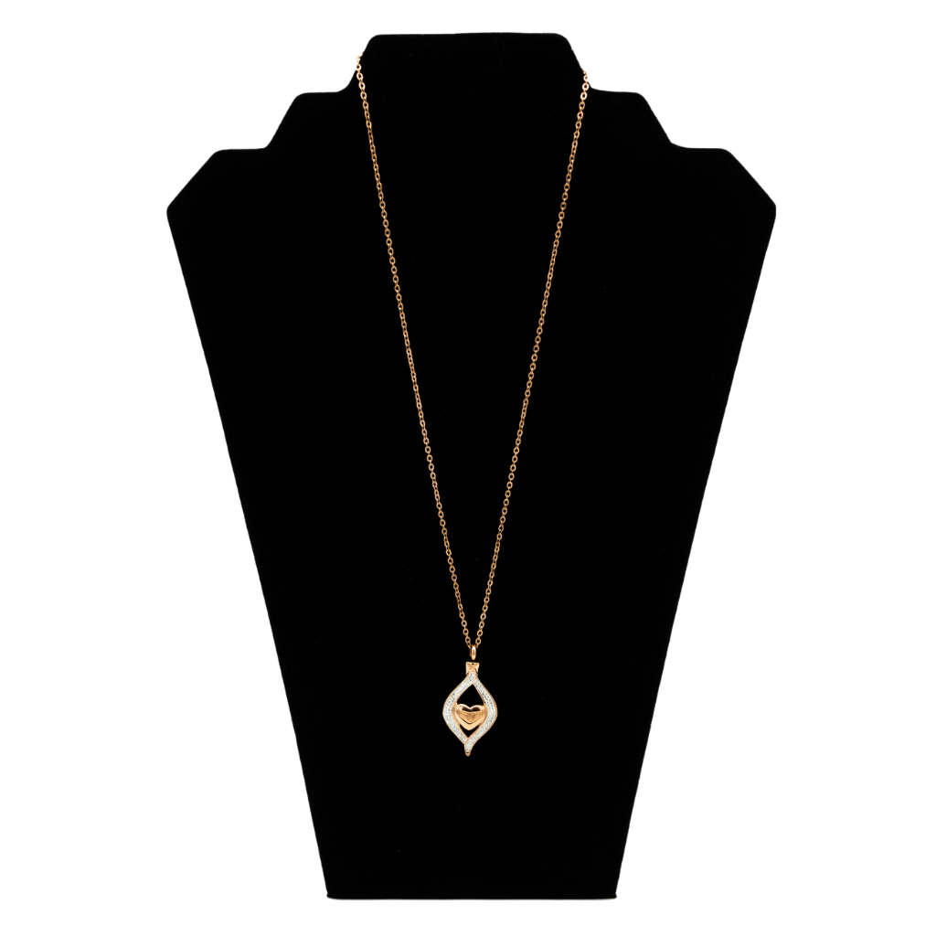 Encased Rose Gold Heart Cremation Necklace Stainless Steel