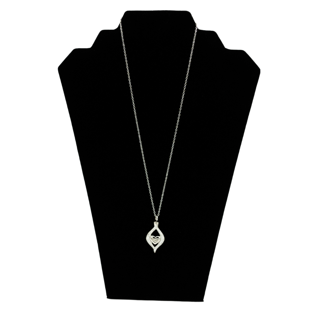 Encased Silver Heart Cremation Necklace Stainless Steel
