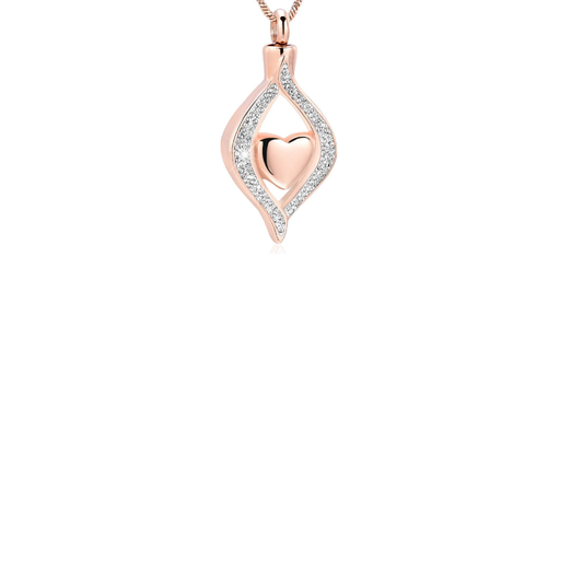 Encased Rose Gold Heart Cremation Necklace Stainless Steel
