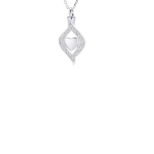 Encased Silver Heart Cremation Necklace Stainless Steel