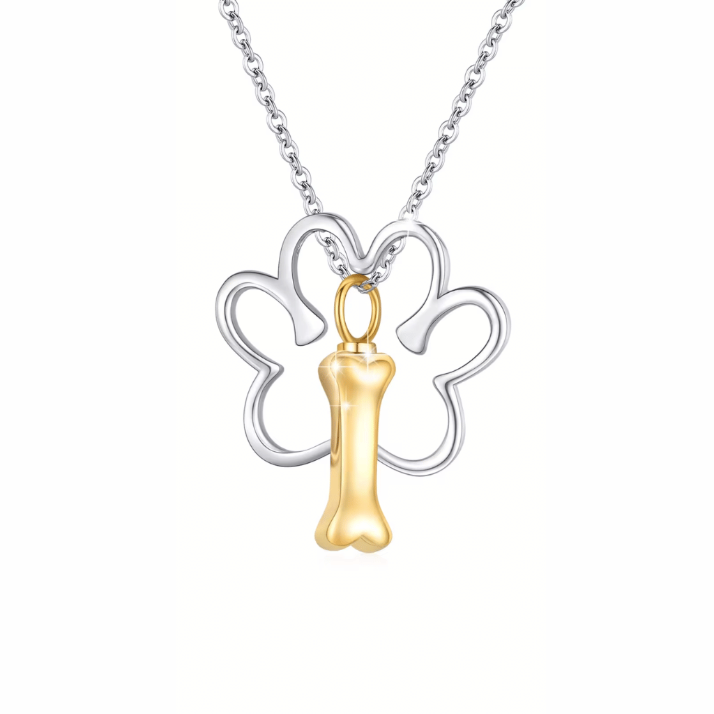 Paw And Gold Bone Cremation Necklace Sterling Silver