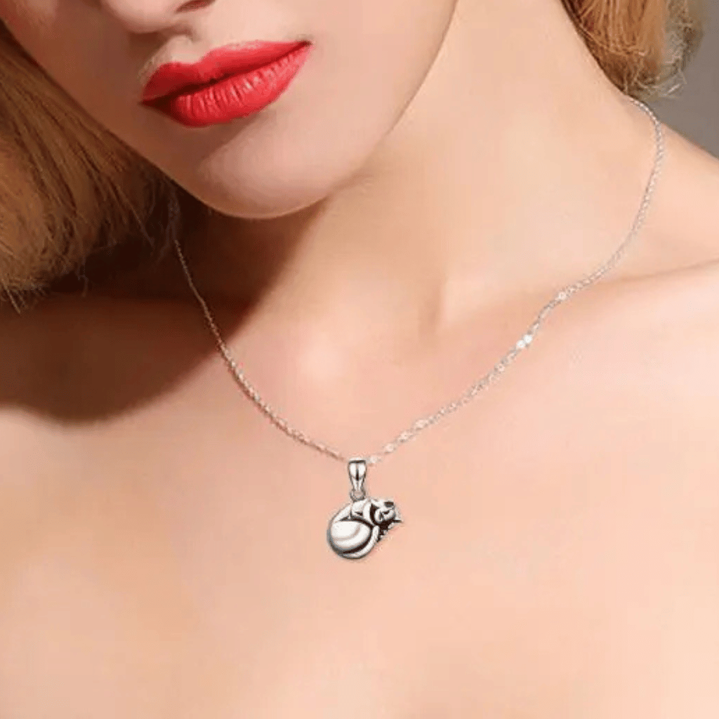 Sleeping Cat Cremation Necklace Sterling Silver