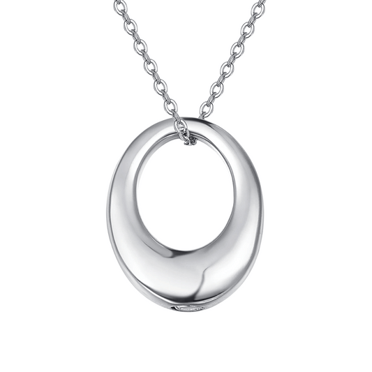Hollow Oval Cremation Necklace Sterling Silver