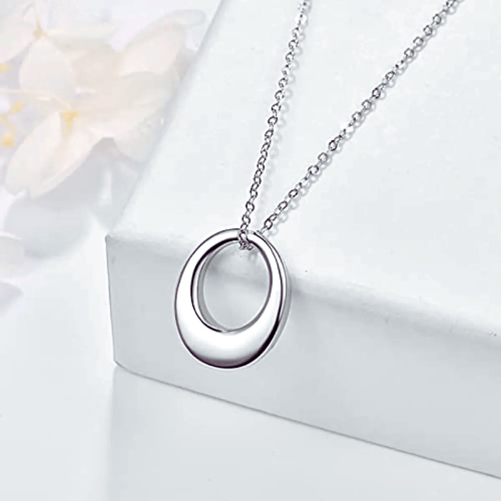 Hollow Oval Cremation Necklace Sterling Silver