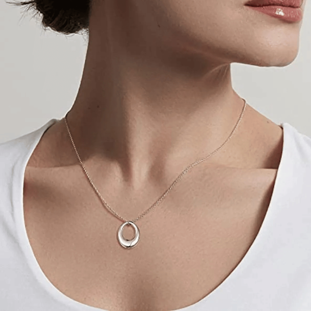 Hollow Oval Cremation Necklace Sterling Silver