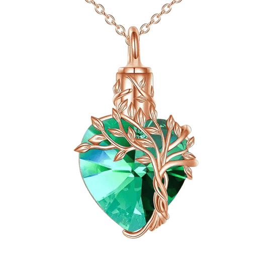 Green Crystal Gold Plated Tree Cremation Necklace Sterling Silver