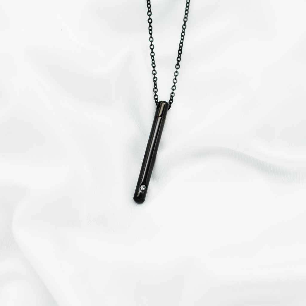 Black Chamber Single Crystal Cremation Necklace Stainless Steel