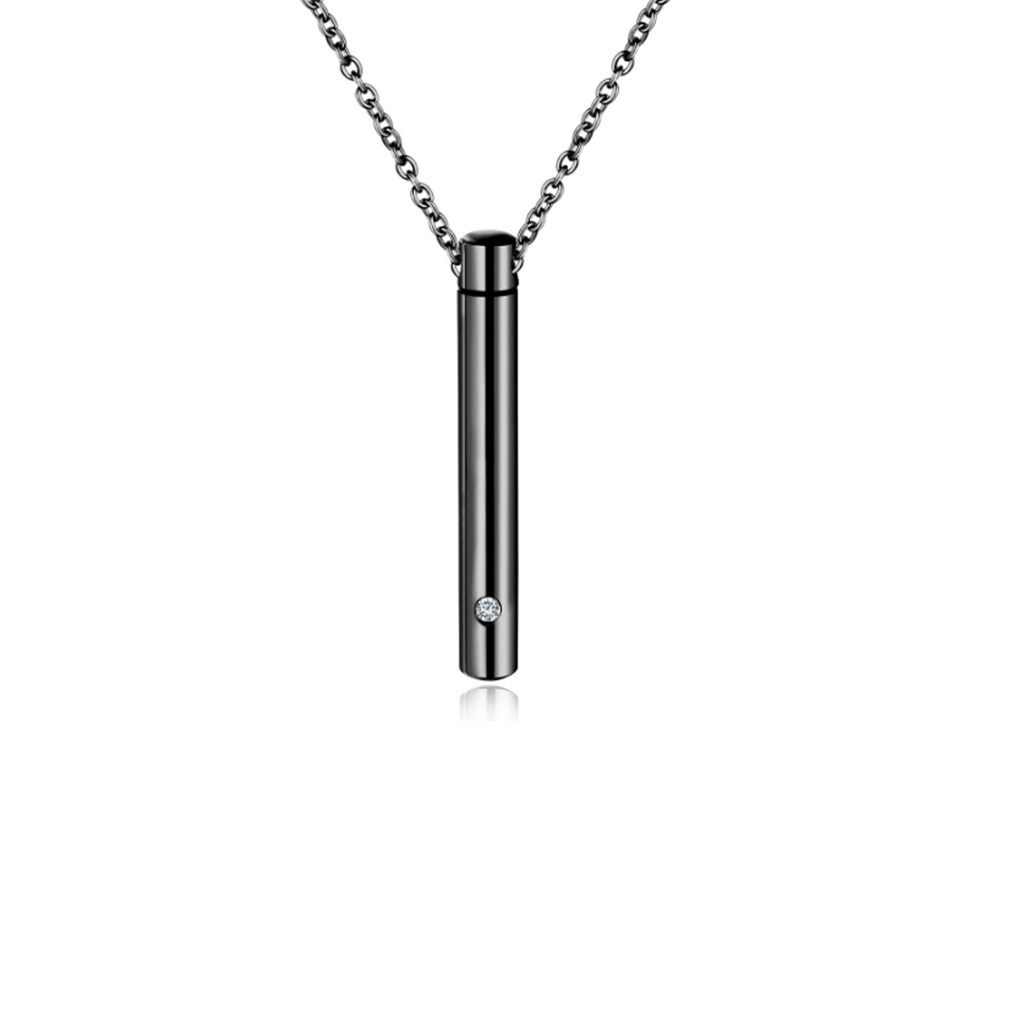 Black Chamber Single Crystal Cremation Necklace Stainless Steel