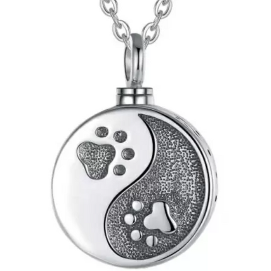 Yin Yang Paws Cremation Necklace Sterling Silver