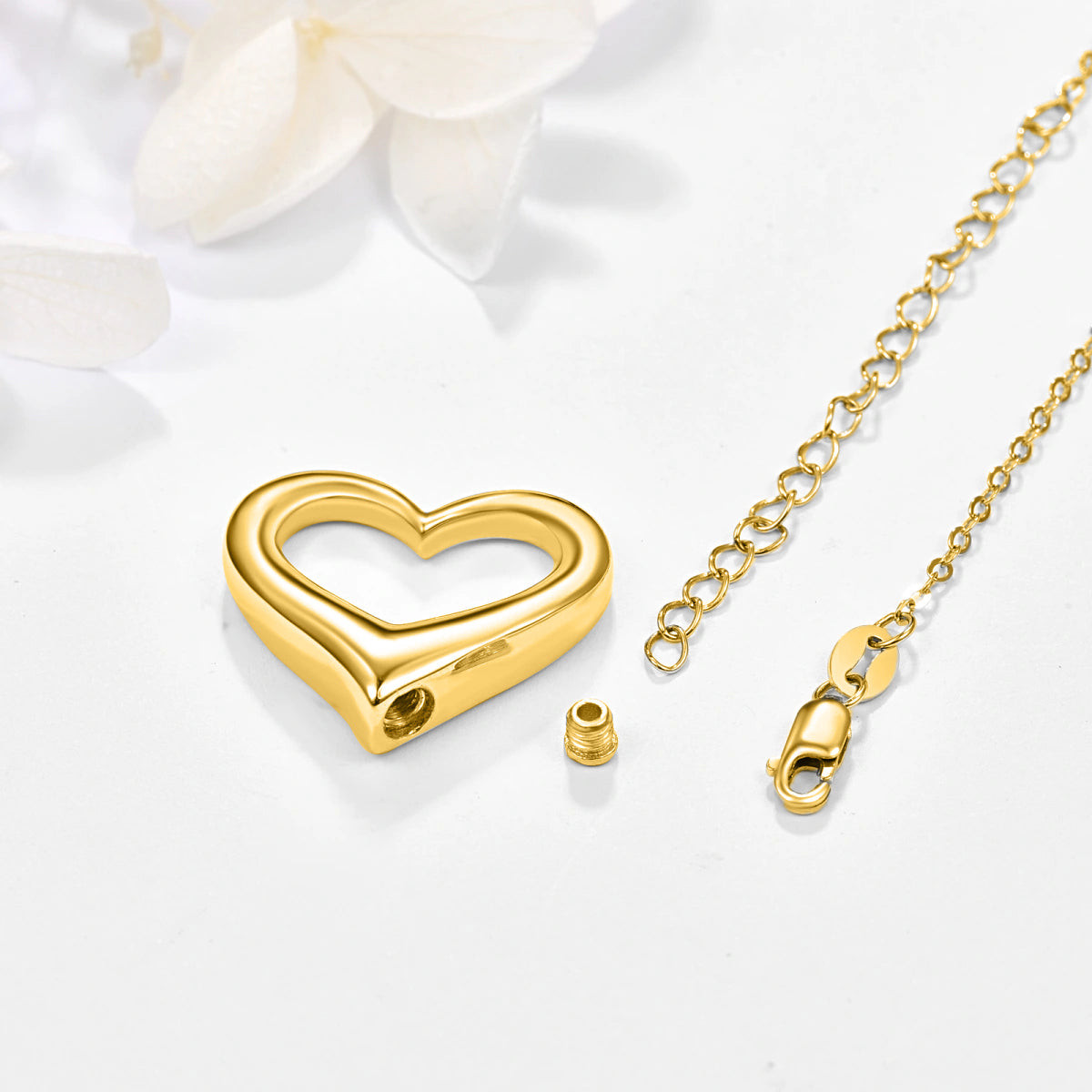 Hollow Heart Cremation Necklace Gold Vermeil