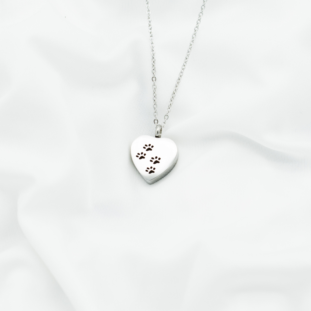 Paw Heart Cremation Necklace Stainless Steel