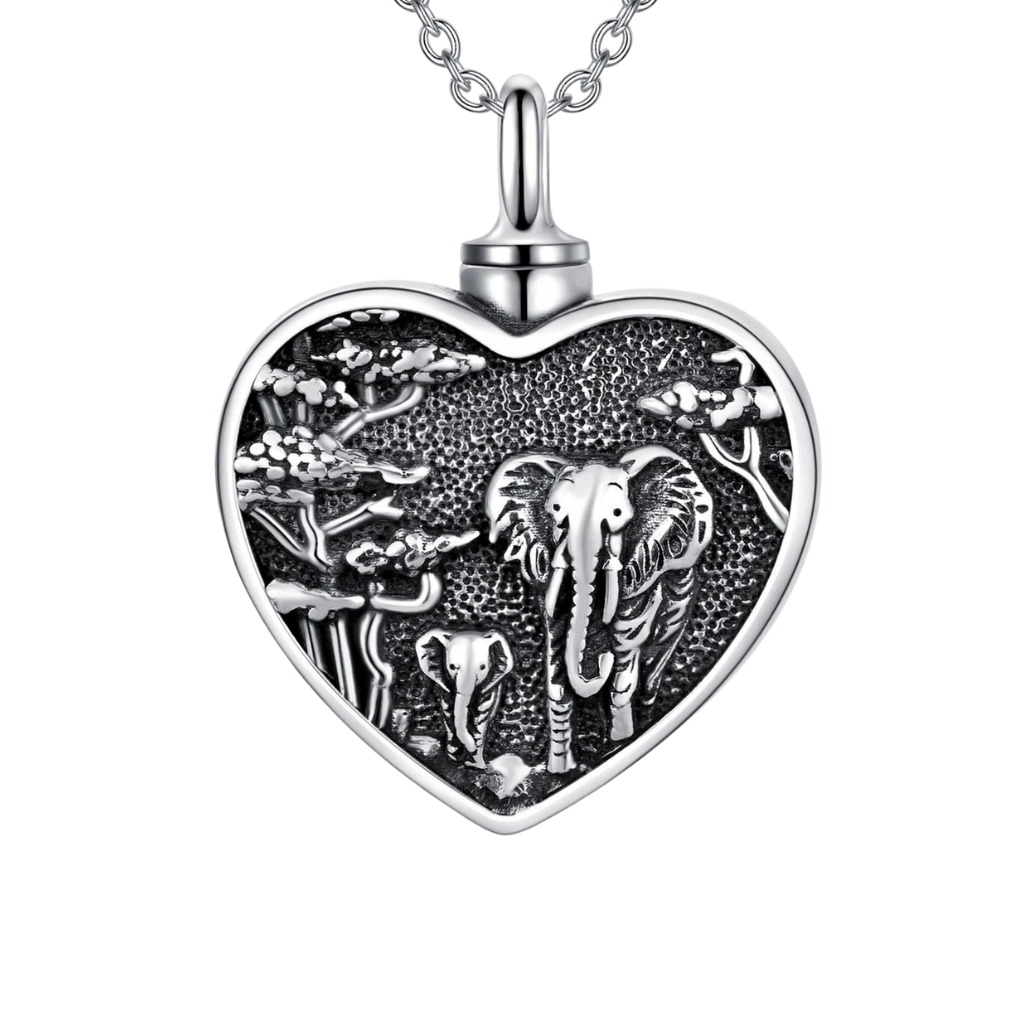 Heart Elephants Cremation Necklace Sterling Silver