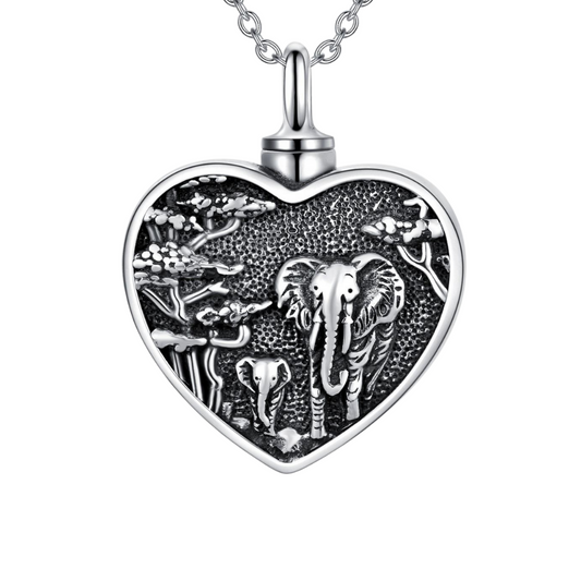 Heart Elephants Cremation Necklace Sterling Silver