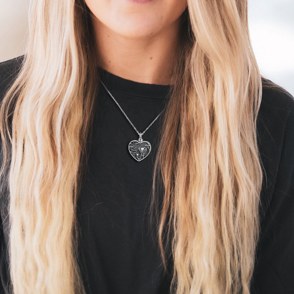 Heart Elephants Cremation Necklace Sterling Silver