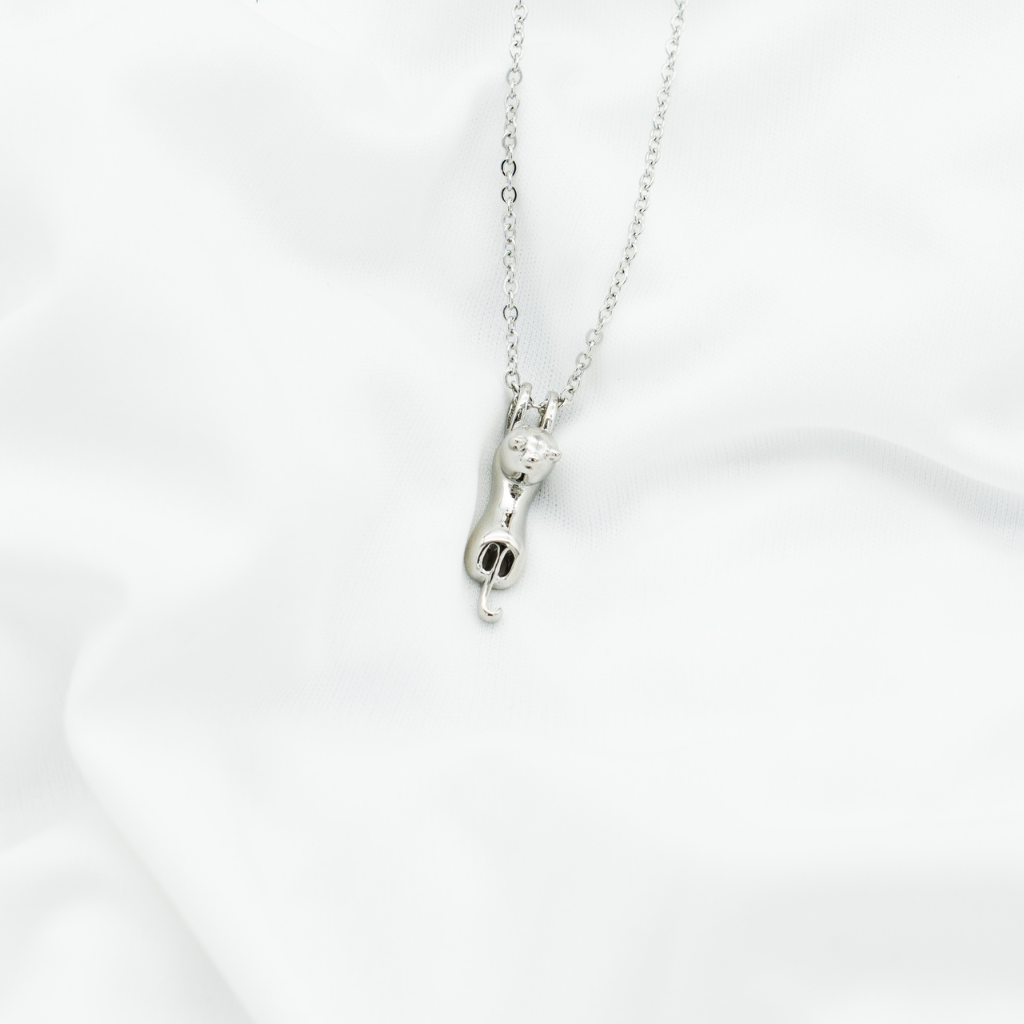 Hanging Cat Cremation Necklace Stainless Steel