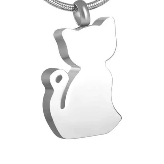 Cat Cutout Cremation Necklace Stainless Steel