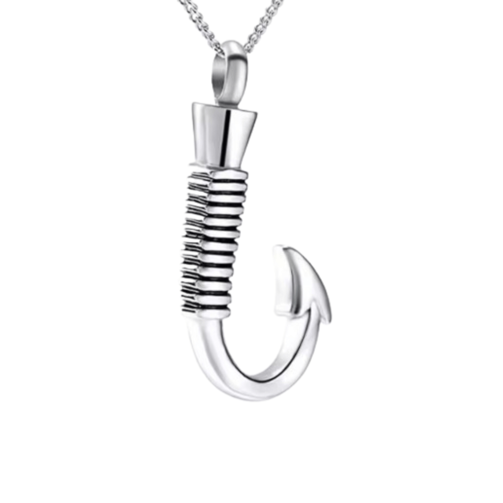 Fishing Hook Cremation Necklace Stainless Steel