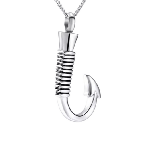 Fishing Hook Cremation Necklace Stainless Steel