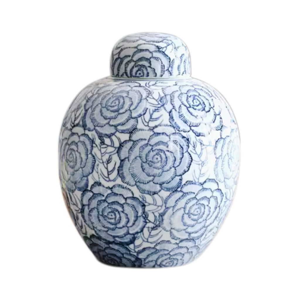 Floral Blue Porcelain Cremation Urn
